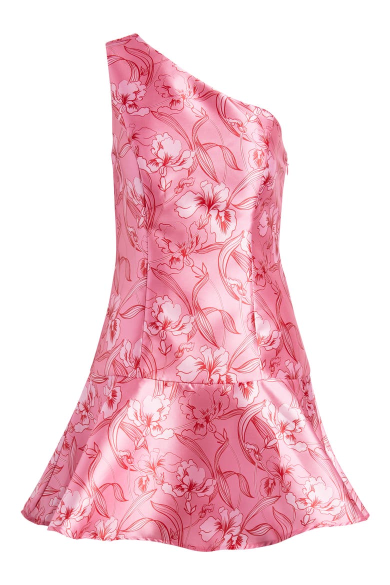 Silas Floral Print One-Shoulder Minidress, Alternate, color, PINK/ RED ORCHIDS