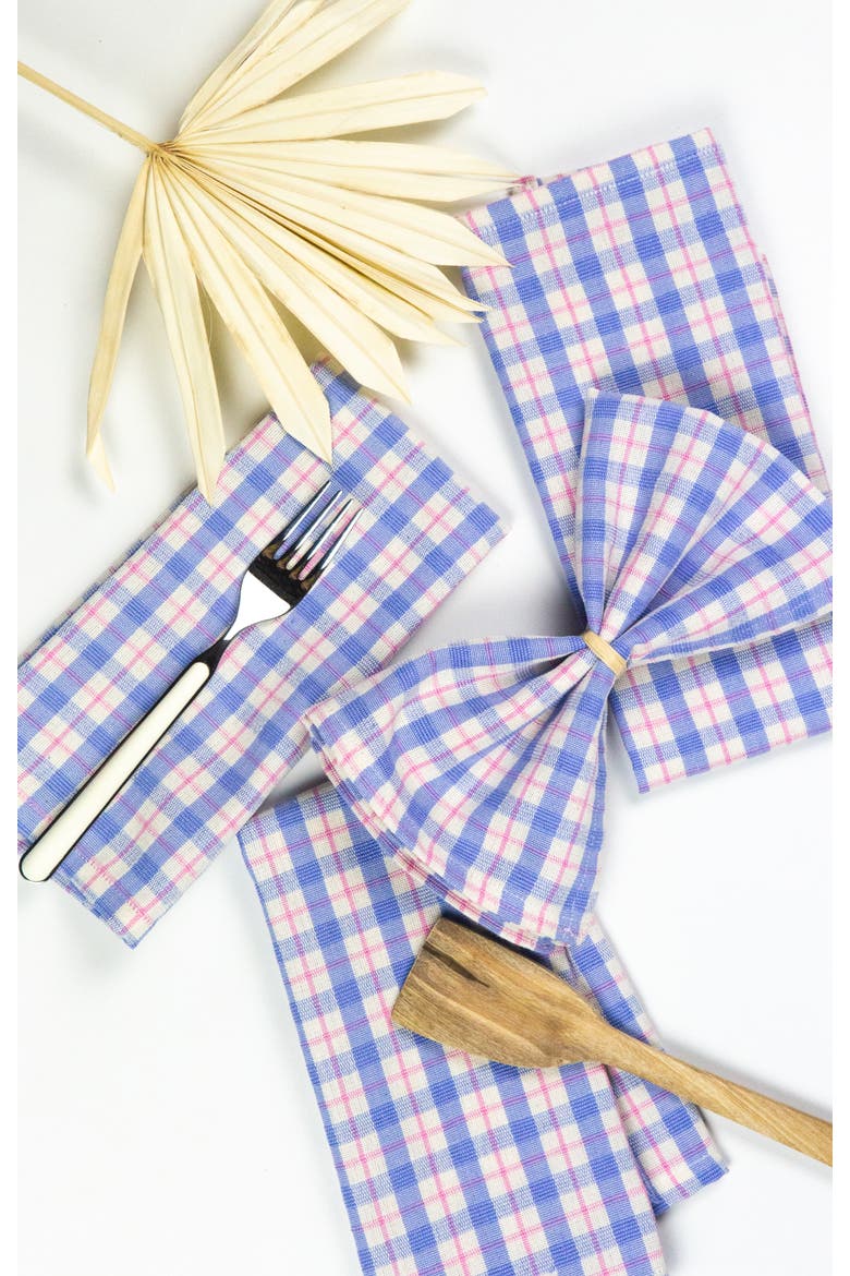 Handwoven Colorful Plaid Cotton Napkins, Set of 4, Main, color, Blue