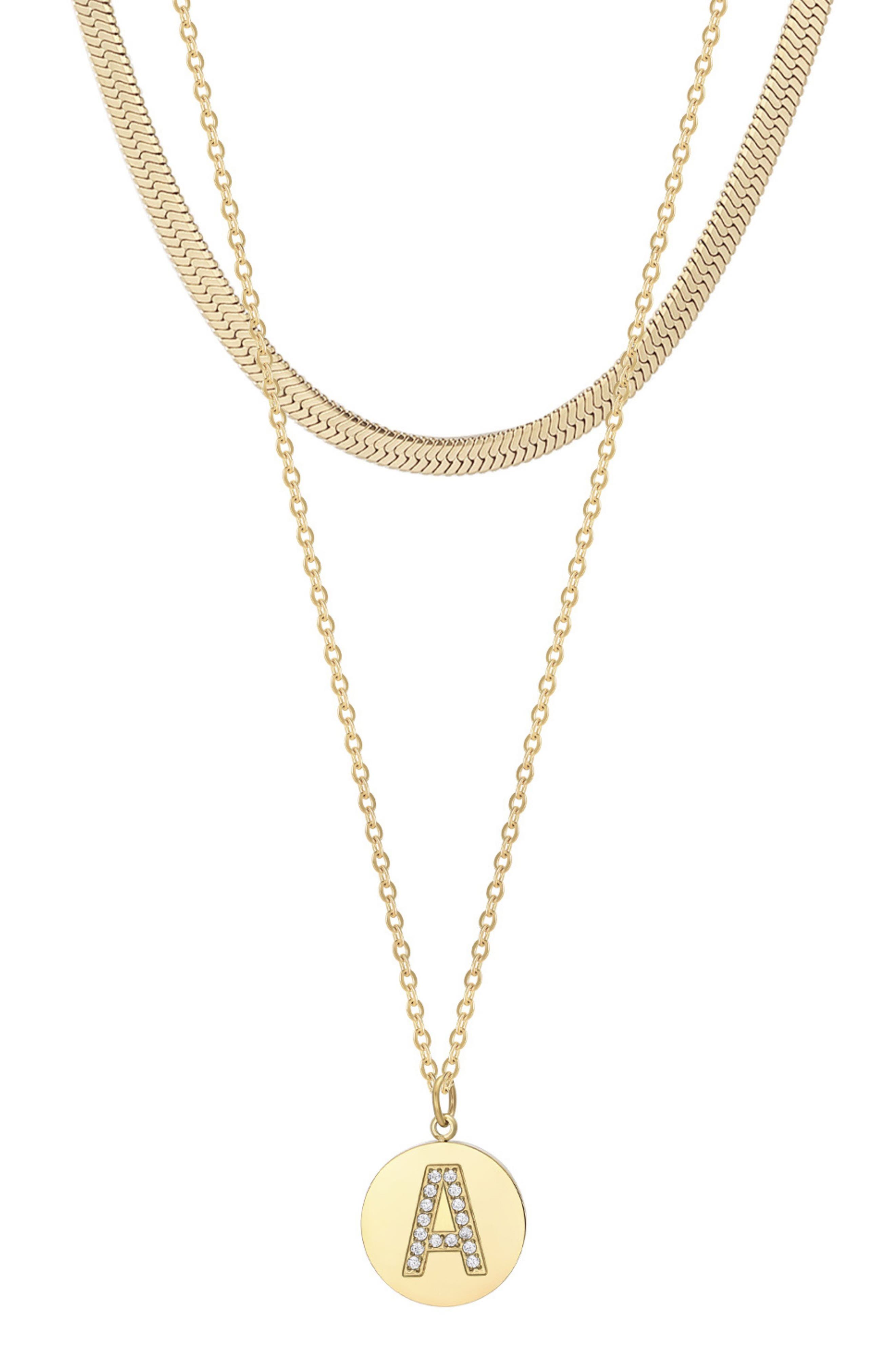 Adornia Set of 2 Initial Pendant & Herringbone Necklaces