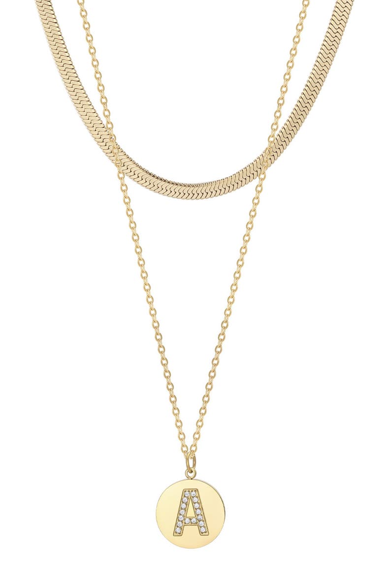 Set of 2 Initial Pendant & Herringbone Necklaces, Main, color, GOLD-A