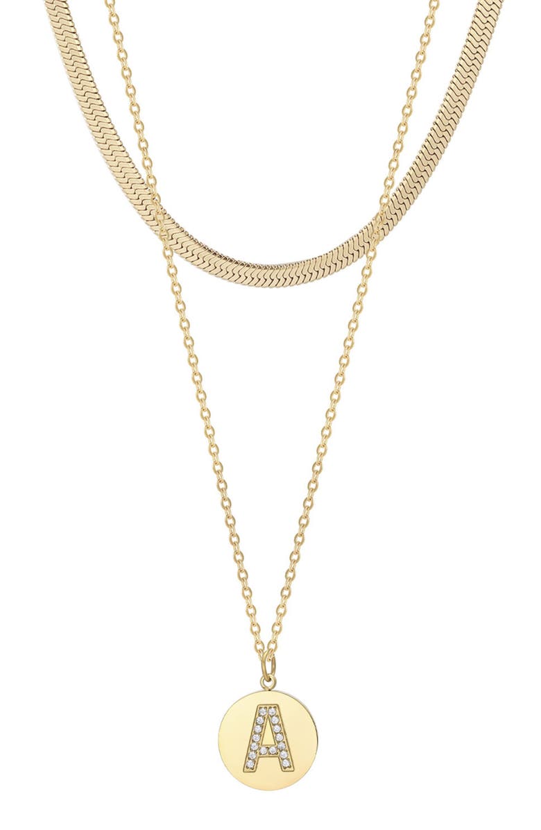 Adornia Set of 2 Initial Pendant & Herringbone Necklaces, Main, color, Gold-A