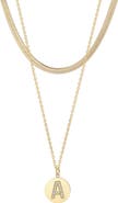Adornia Set of 2 Initial Pendant & Herringbone Necklaces