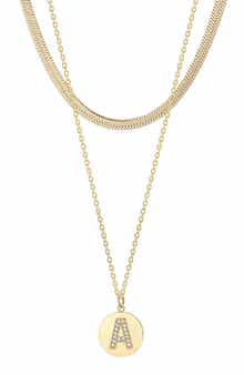 Adornia Set of 2 Initial Pendant & Herringbone Necklaces