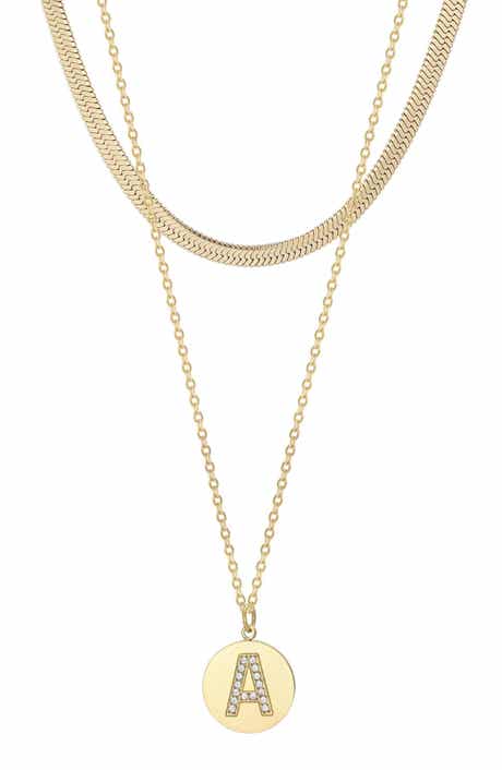 Adornia Set of 2 Initial Pendant & Herringbone Necklaces