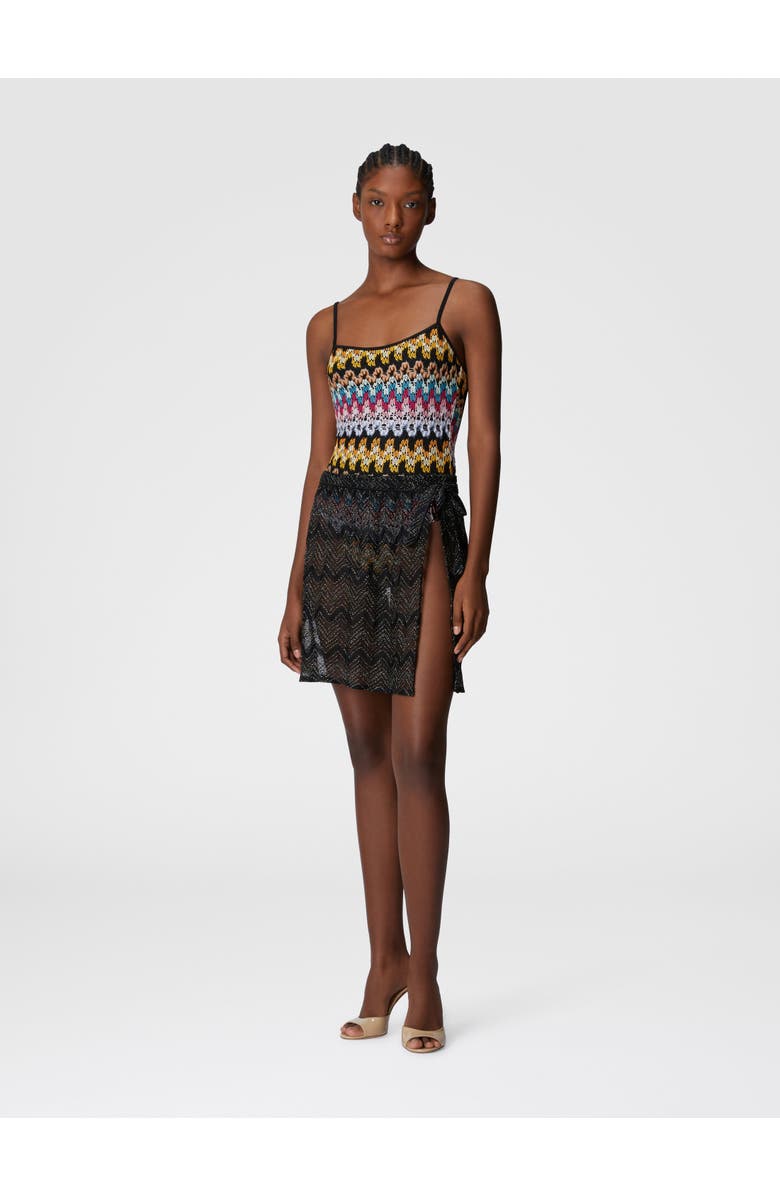 Missoni Wrap Cover-up Miniskirt In Zig Zag Lamé Viscose, Main, color, Black & Lamé