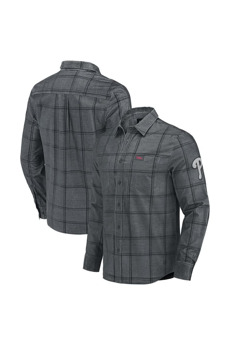 Men's Darius Rucker Collection by Fanatics Gray Philadelphia Phillies Thin Wale Corduroy Plaid Button Up Shirt, Main, color, Gray