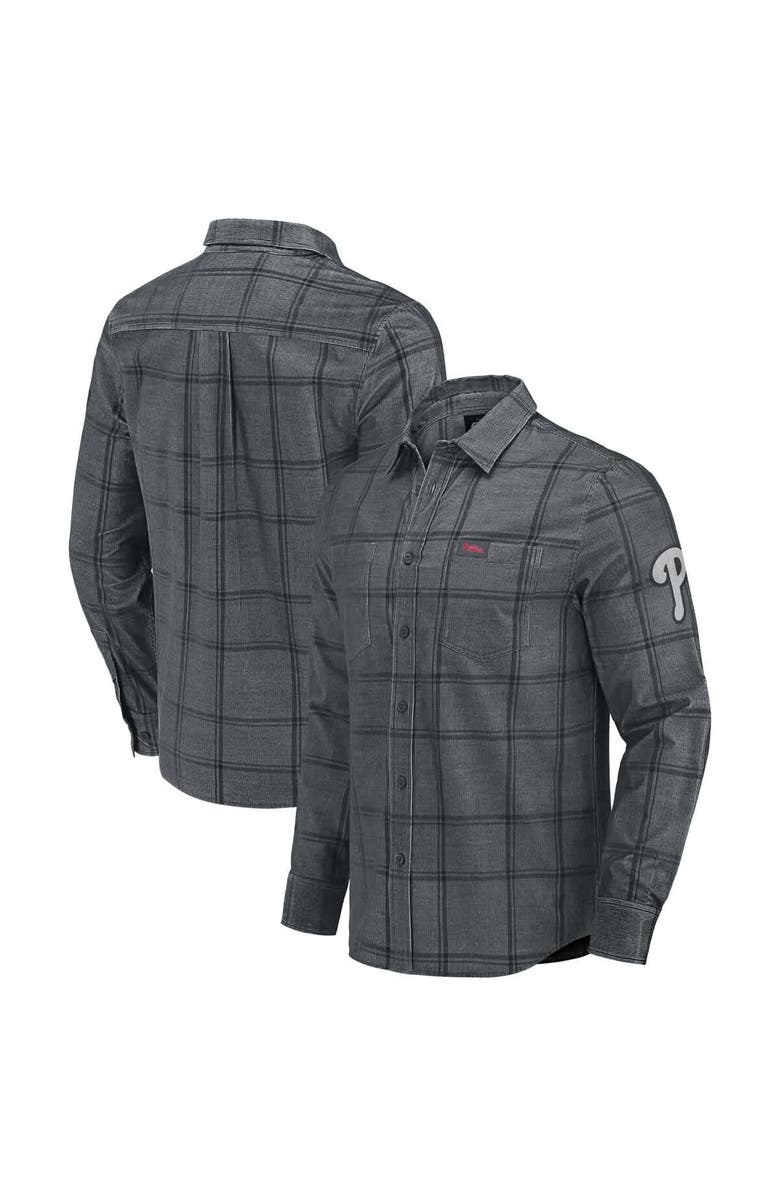 Darius Rucker Collection by Fanatics Men's Darius Rucker Collection by Fanatics Gray Philadelphia Phillies Thin Wale Corduroy Plaid Button Up Shirt, Main, color, Gray