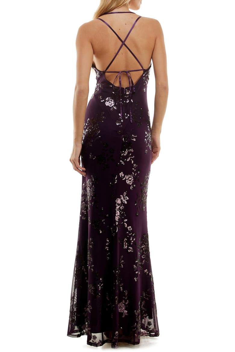 Sequin Ruched Mesh Dress, Alternate, color, EGGPLANT