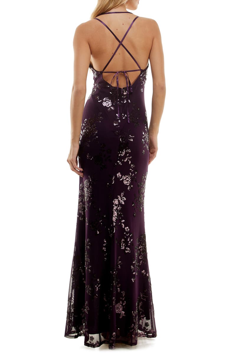 Speechless Sequin Ruched Mesh Dress, Alternate, color, Eggplant