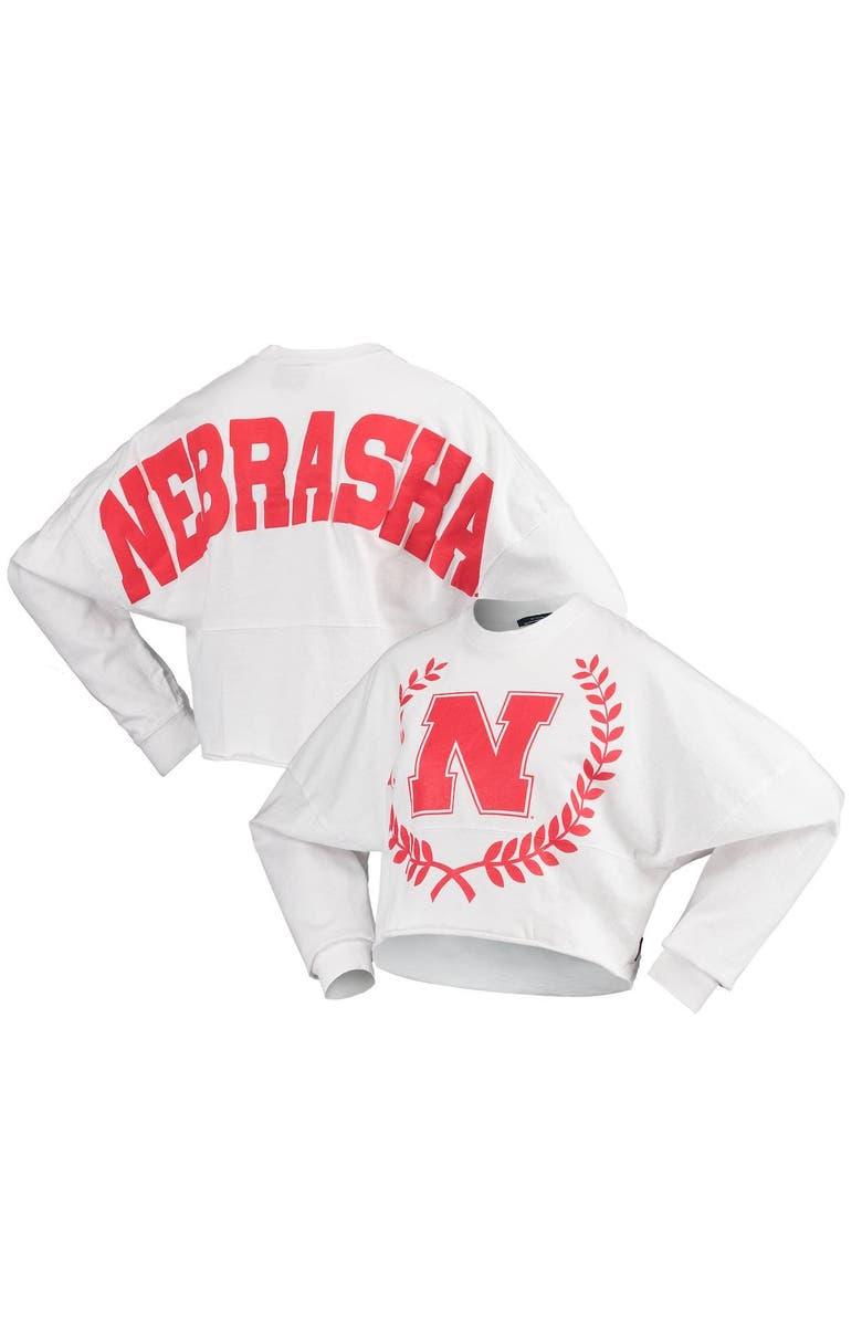 SPIRIT JERSEY Women's White Nebraska Huskers Laurels Crop Long Sleeve T-Shirt, Main, color, White