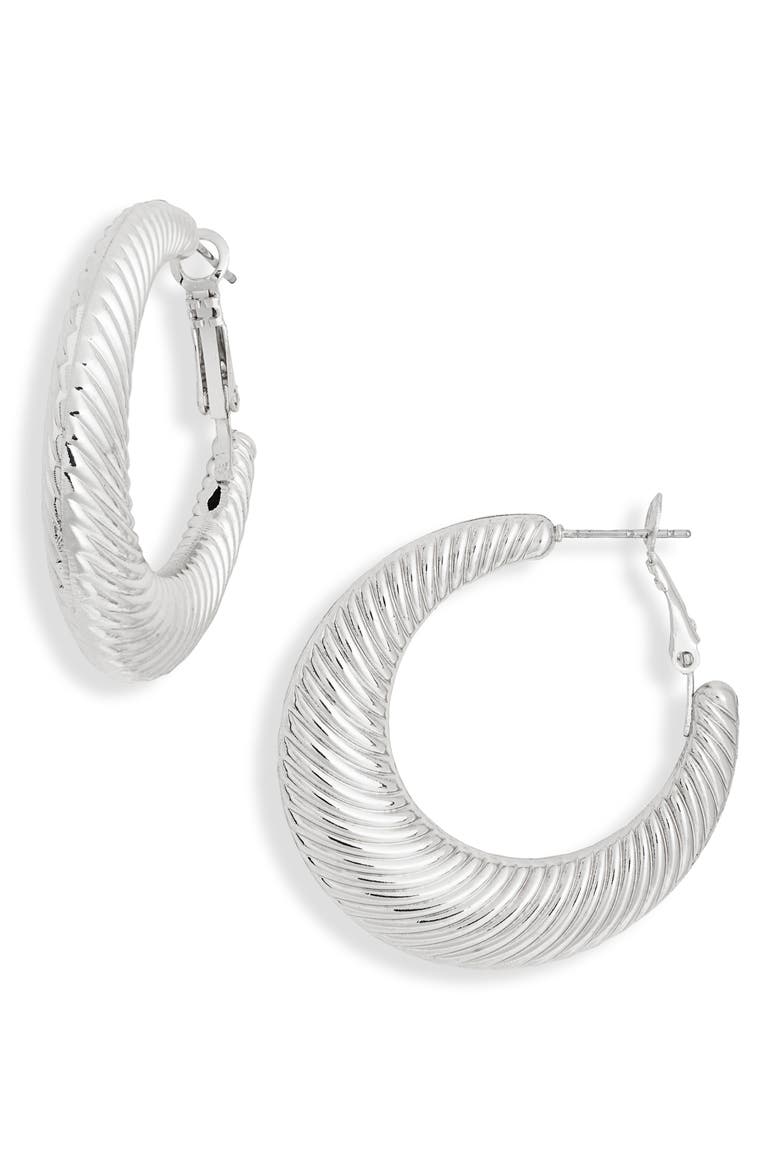 Textured Hoop Earrings, Main, color, SILVER
