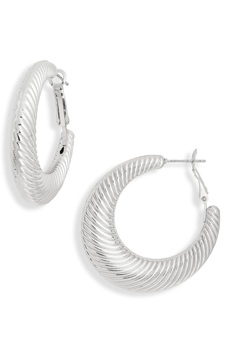 NORDSTROM RACK Textured Hoop Earrings, Main, color, Silver