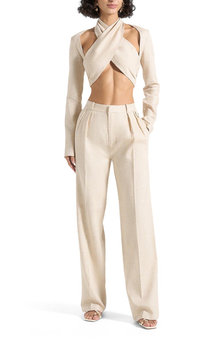 Manière De Voir Julie Linen Twin Pleat Trousers, Alternate, color, Natural