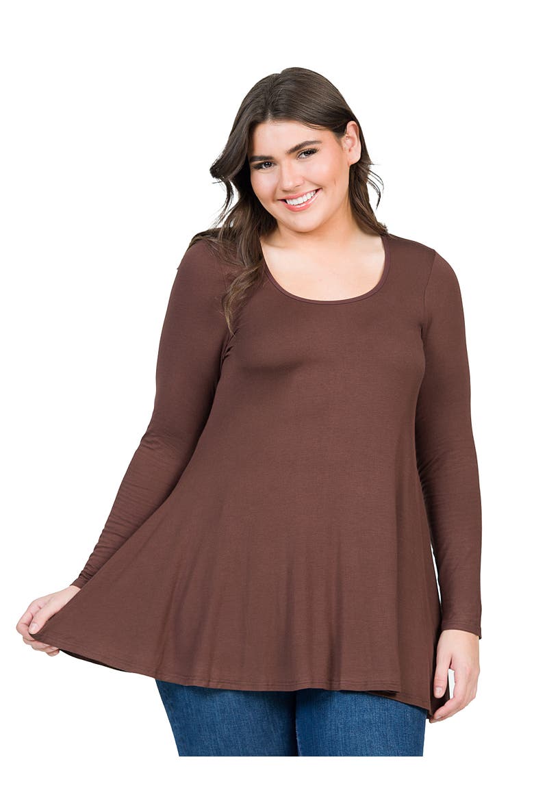 Plus Size Poised Long Sleeve Swing  Tunic Top, Main, color, Brown