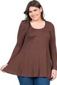 24seven Comfort Apparel Plus Size Poised Long Sleeve Swing Tunic Top