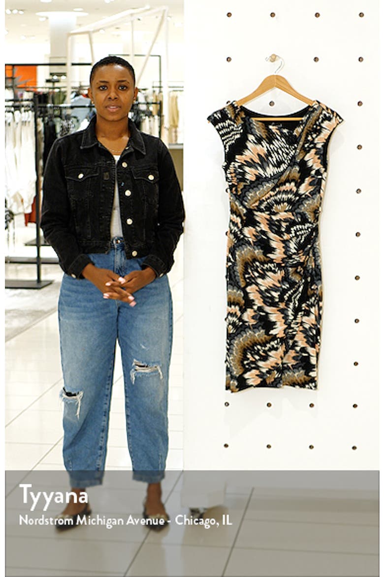 Feather Print Asymmetric Neck Knit Dress video