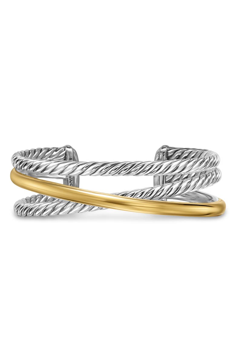 David Yurman Crossover Three-Row Cuff Bracelet in Sterling Silver with 14K Yellow Gold, 20mm, Main, color, Sterling Silv 14K Gold - Large