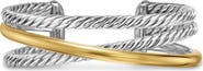 David Yurman Crossover Three-Row Cuff Bracelet in Sterling Silver with 14K Yellow Gold, 20mm