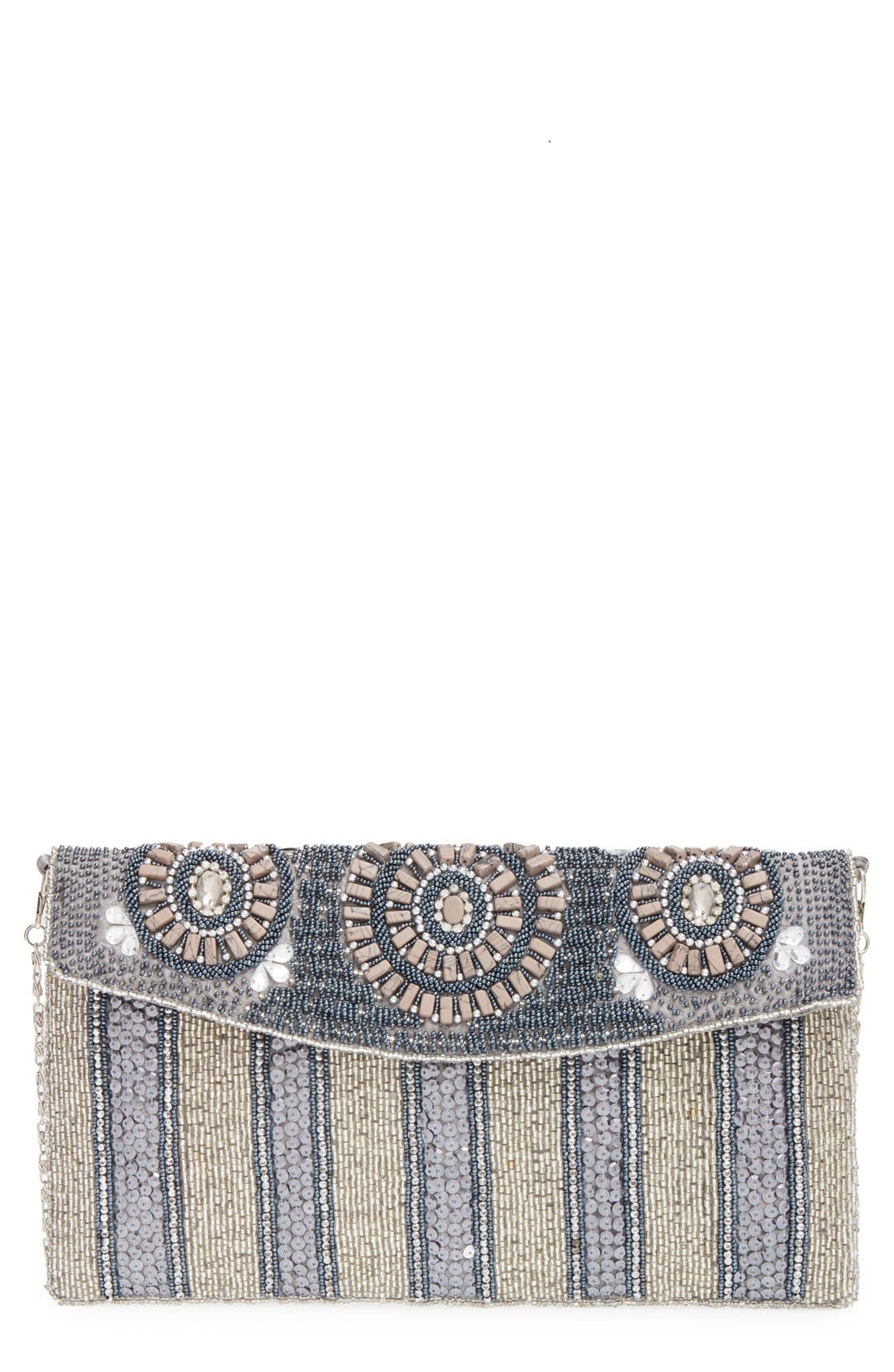 Beaded Stripe Flap Clutch, Main, color, PEWTER