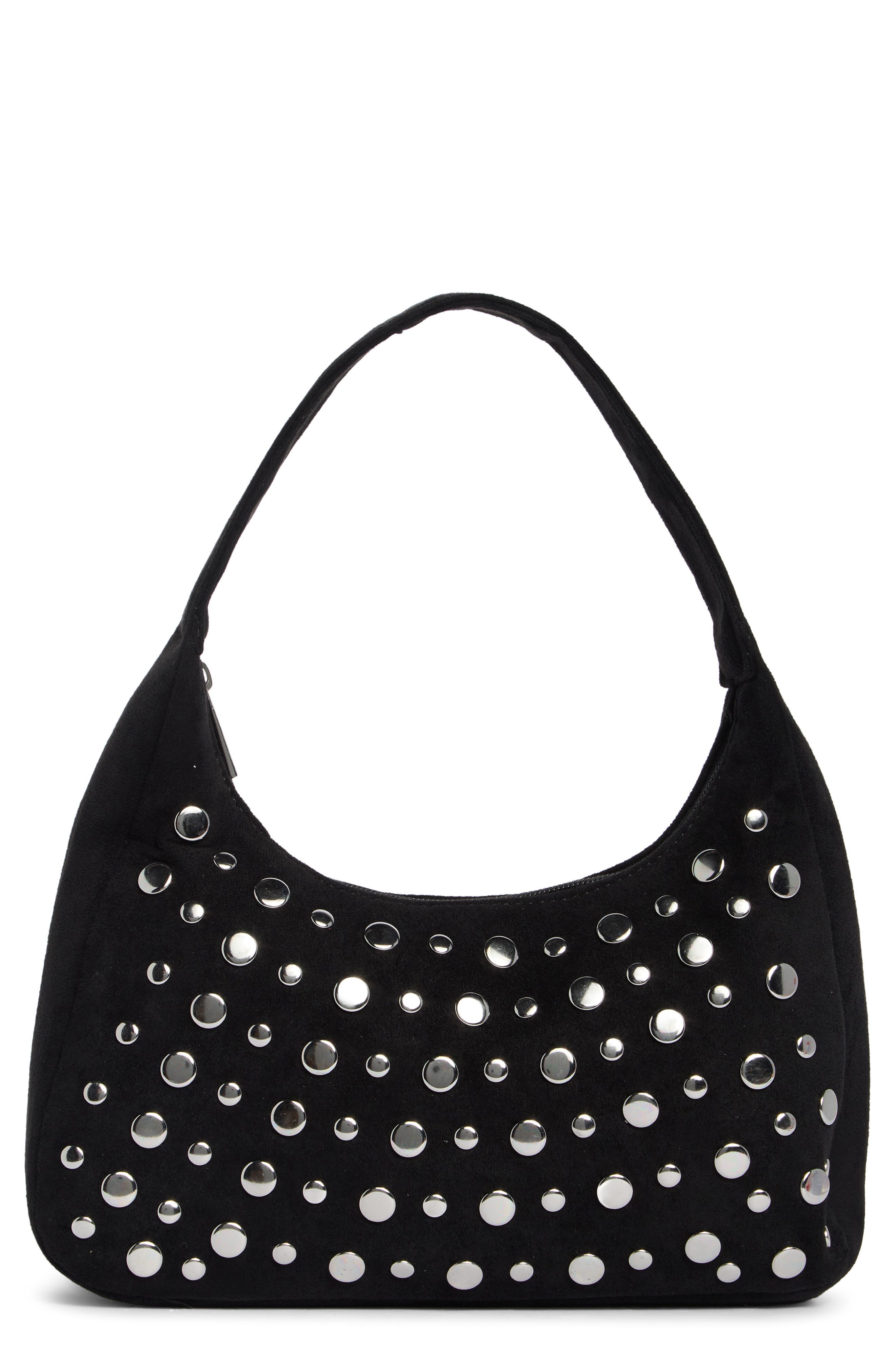 Studded Faux Suede Mini Bag, Main, color, BLACK