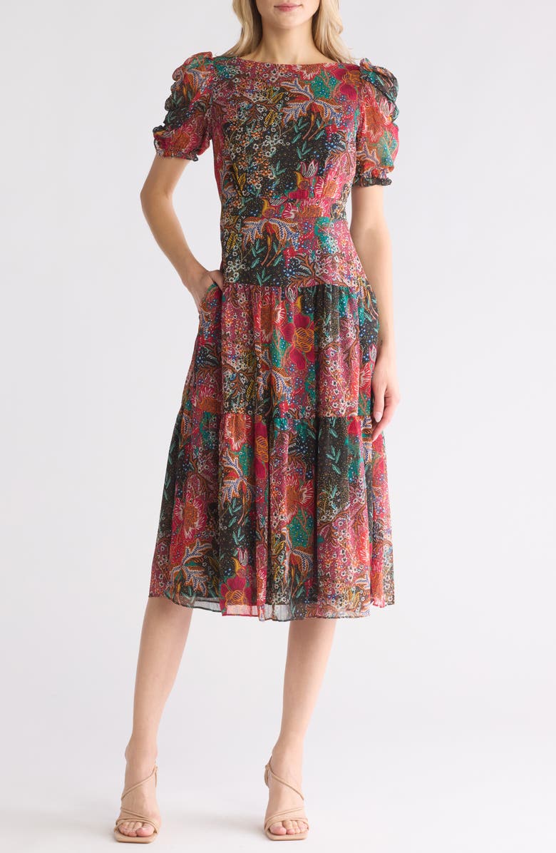 Vince Camuto Chiffon Tiered Dress, Main, color, Print