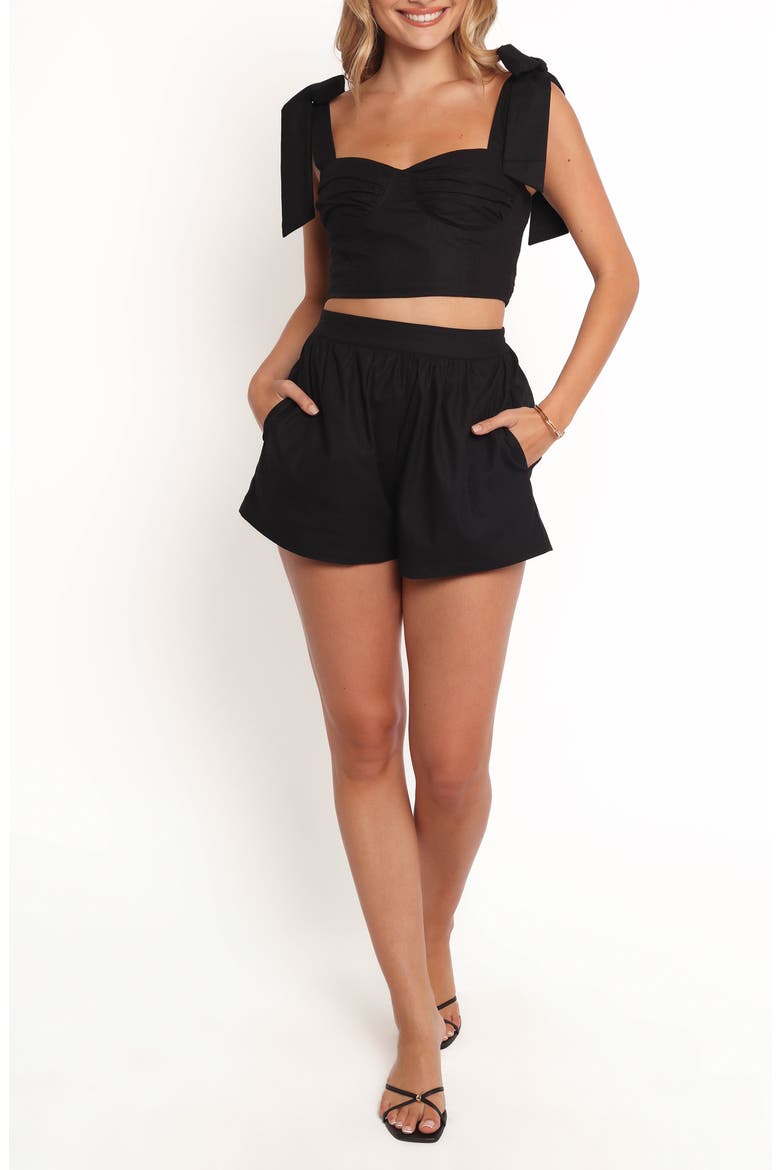 Benji Cotton & Linen Crop Top & Shorts Set, Main, color, BLACK