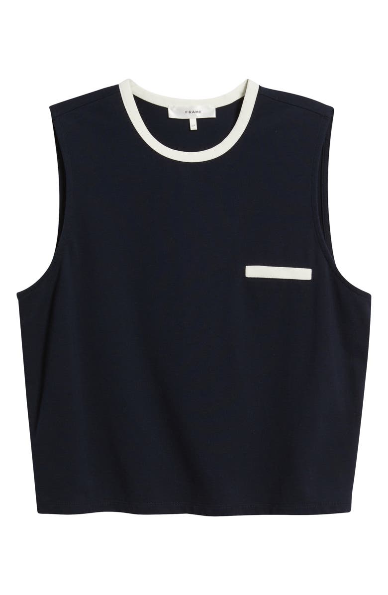 FRAME The Tipped Piqué Pocket Tank, Alternate, color, Navy Multi