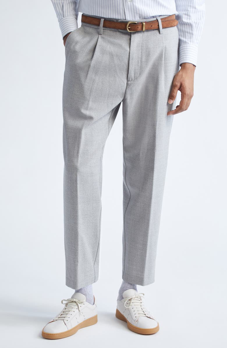 Eleventy Pleated Wool Pants, Main, color, 13 Light Gray Melang