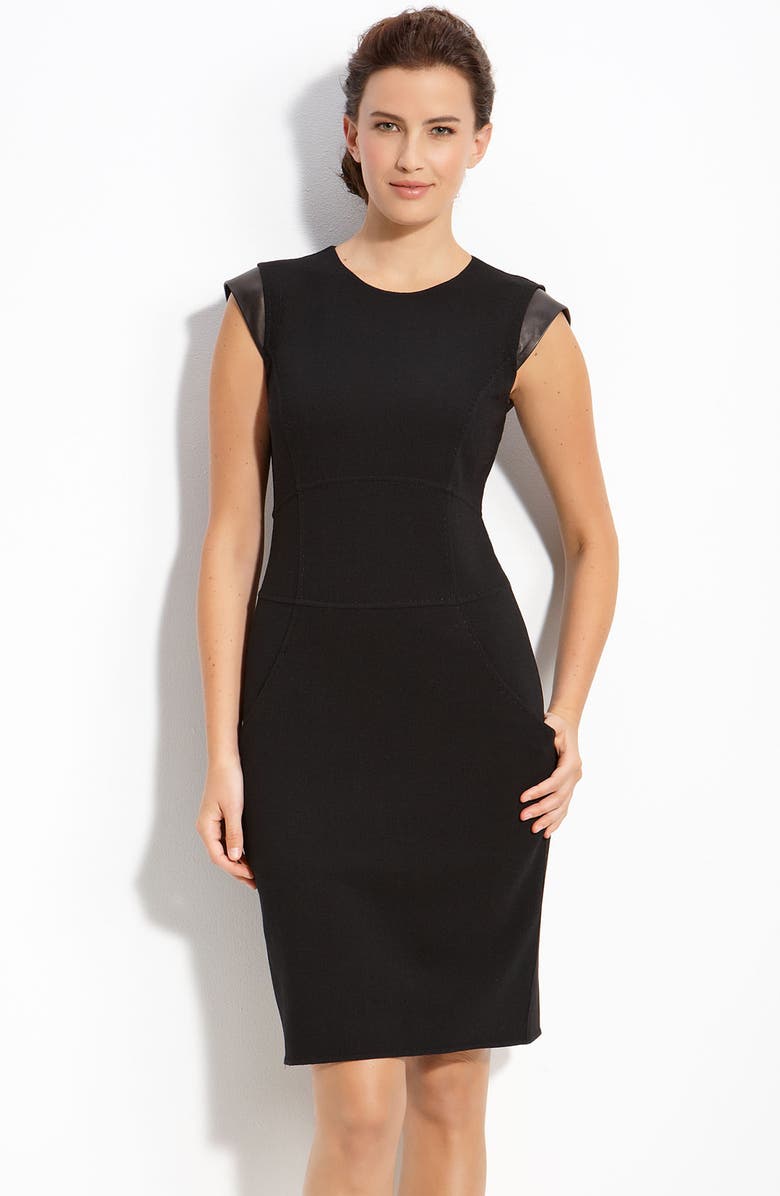 Lafayette 148 New York Leather Trim Sheath Dress, Main, color,