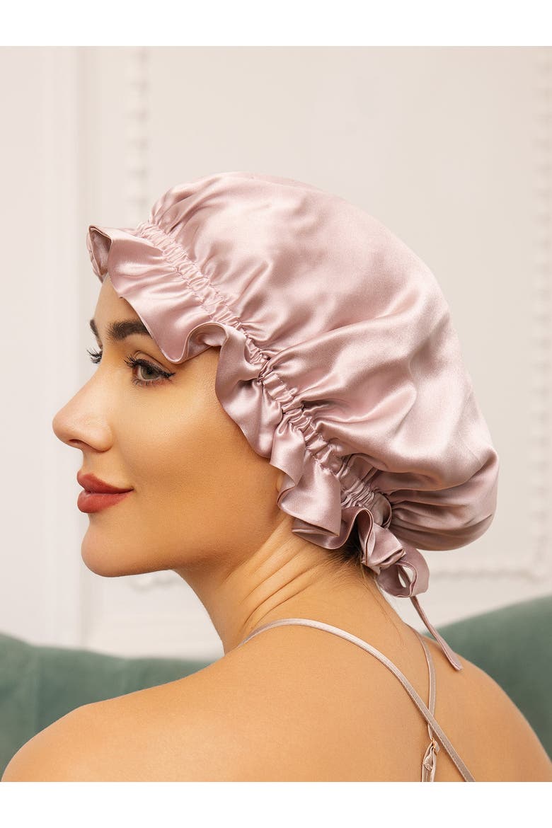 Pure Silk Double Layer Bonnet with Ribbon, Alternate, color, Pink