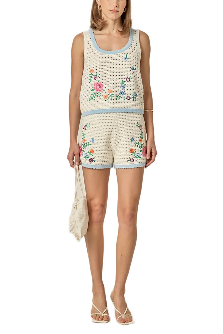 Floral Embroidered Sheer Crop Open Stitch Top, Alternate, color, OFF WHITE