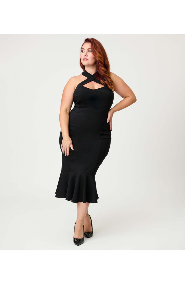 Unique Vintage Plus Size Penelope Wiggle Dress, Main, color, Black Solid