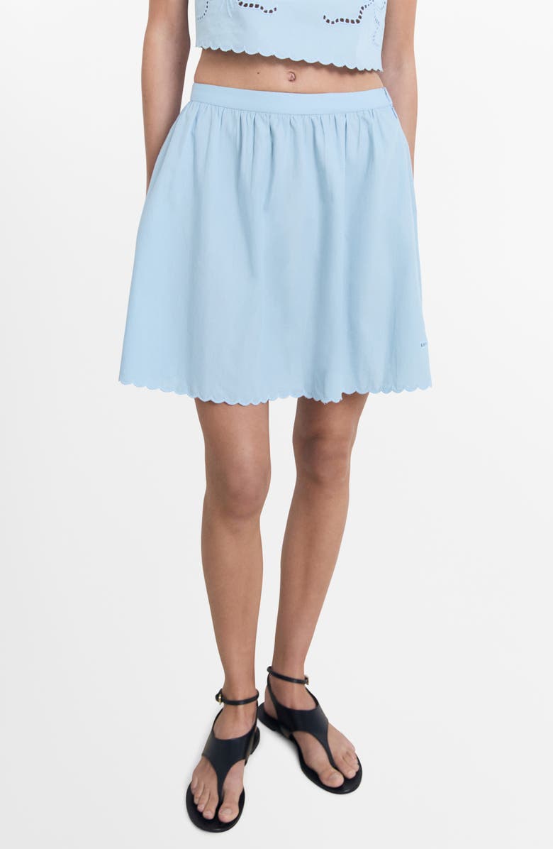 MANGO Embroidered Scallop Skirt, Main, color, Sky Blue