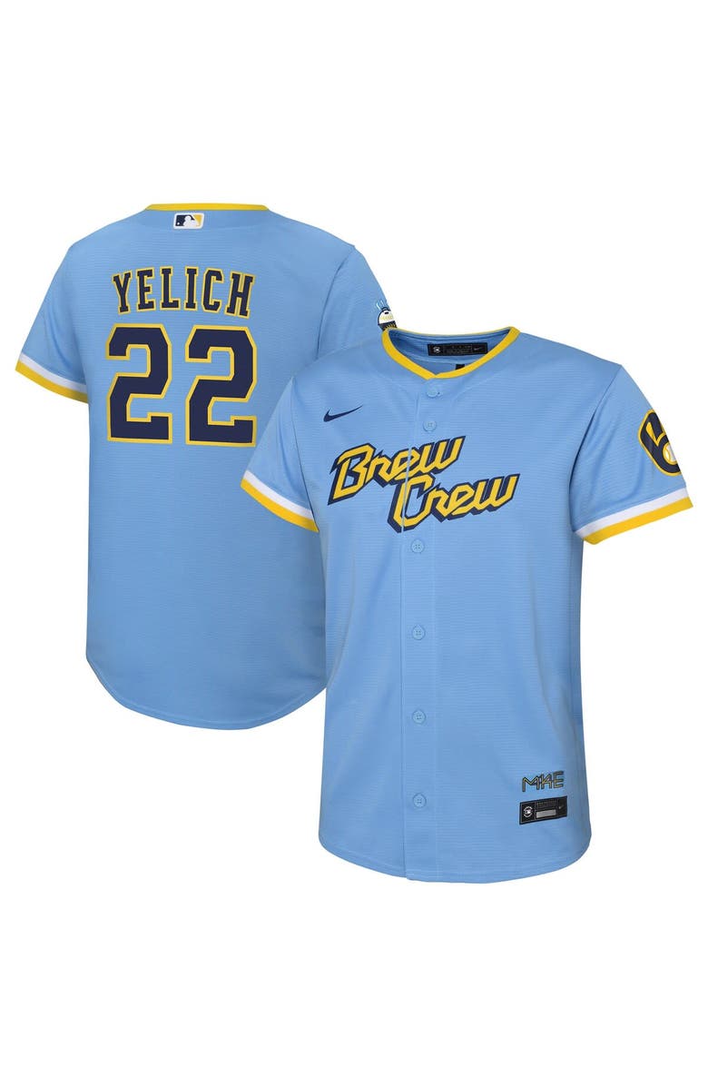 Nike Youth Nike Christian Yelich Powder Blue Milwaukee Brewers City Connect Replica Player Jersey, Main, color, 