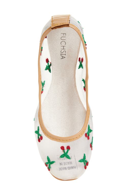 Fuchsia Mesh Cherry Flat In White