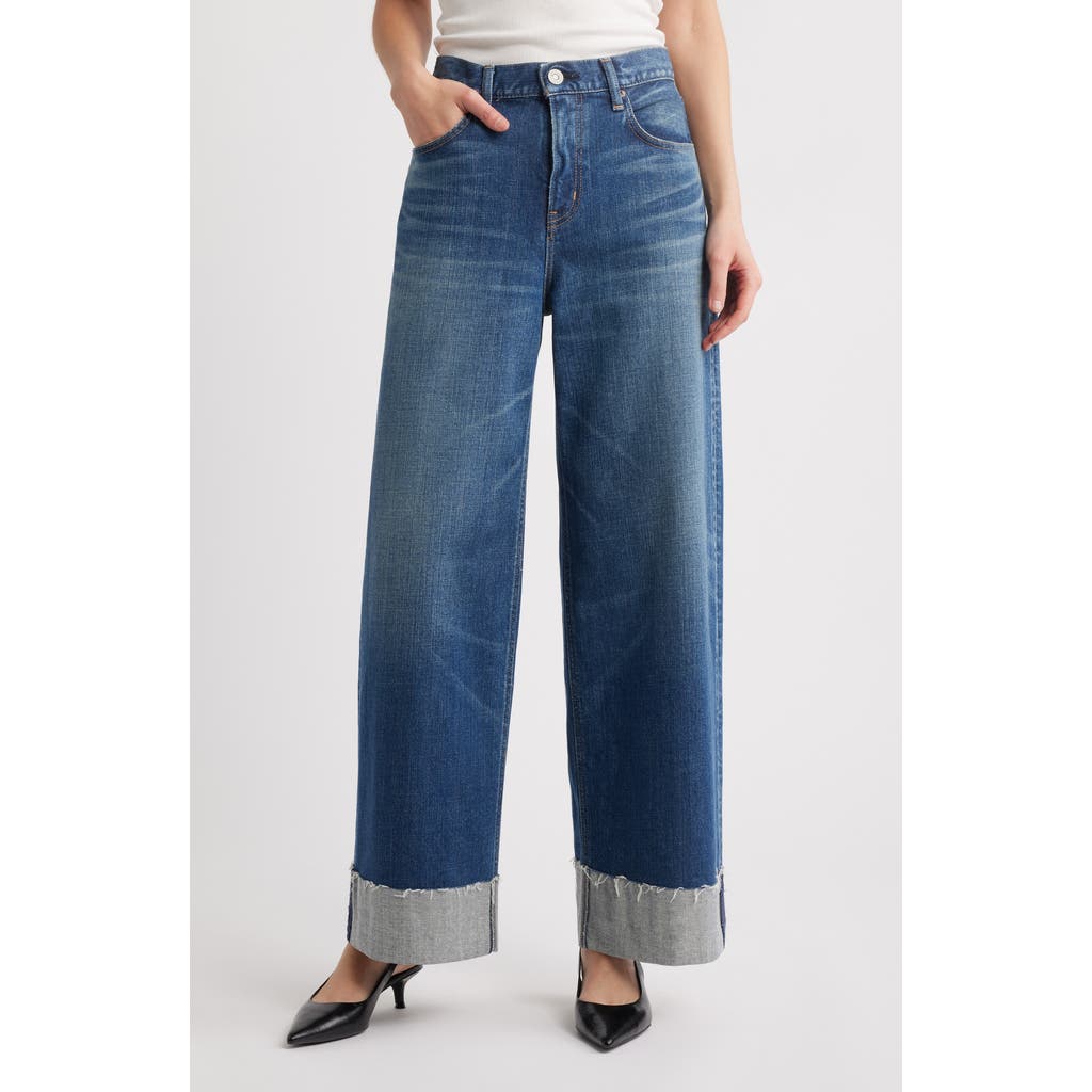 Moussy Vintage Lebittown Cuffed Superwide Leg Jeans In Blue
