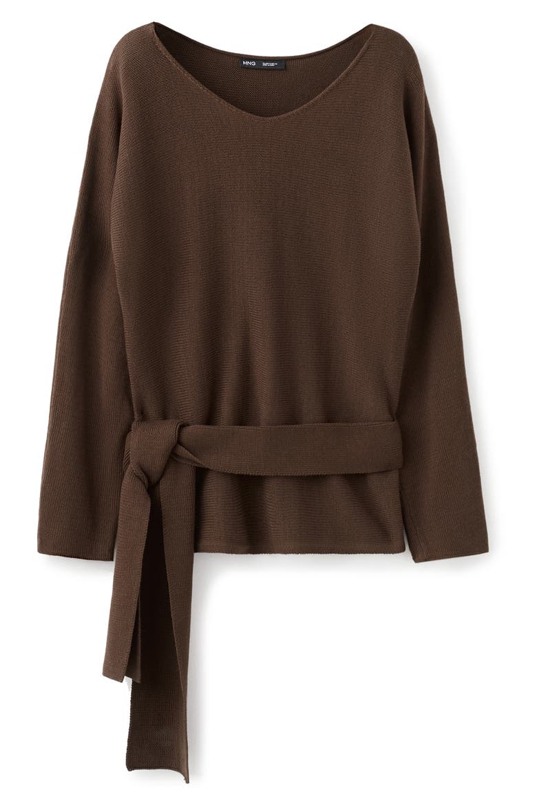 Long Sleeve Belt Sweater, Alternate, color, CHOCOLATE