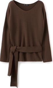 MANGO Long Sleeve Belt Sweater