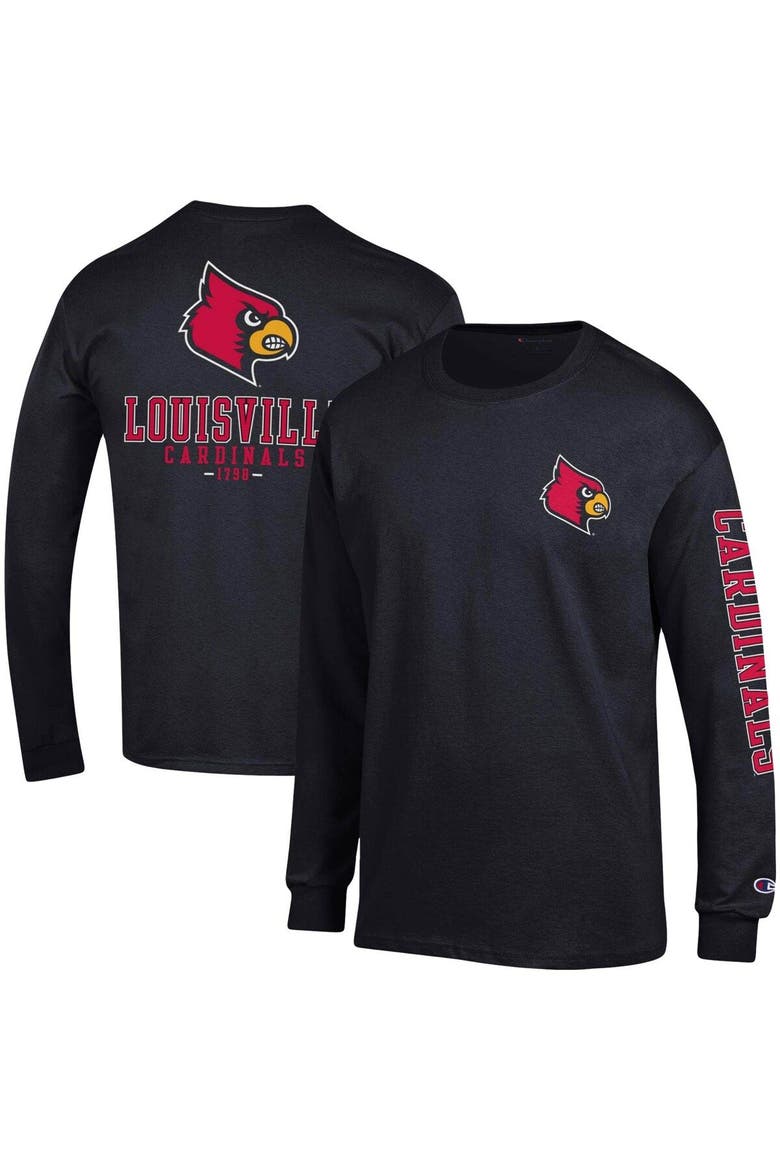 Men's Champion Black Louisville Cardinals Team Stack Long Sleeve T-Shirt, Main, color, Black
