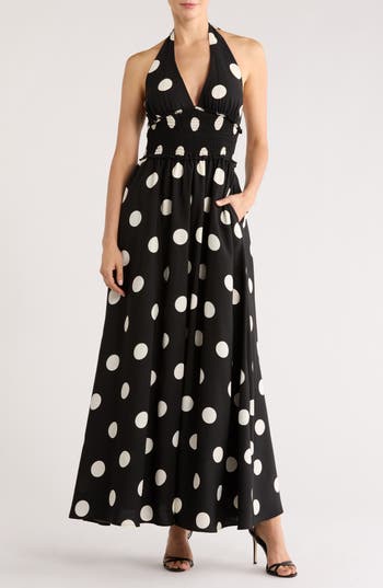 Love By Design Nina Patterned Halter Maxi Dress In Black