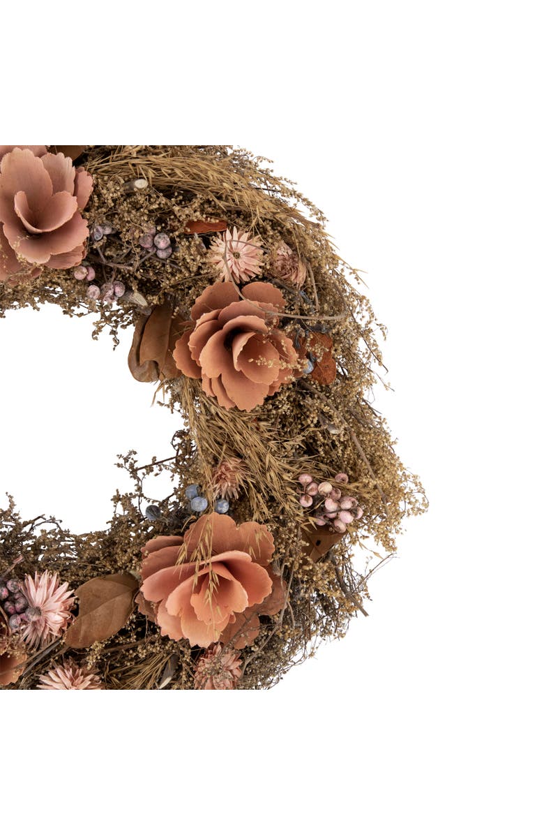 Northlight Orange and Coral Pink Twig and Floral Autumn Harvest Wreath, 13.75-Inch, Unlit, Alternate, color, Orange