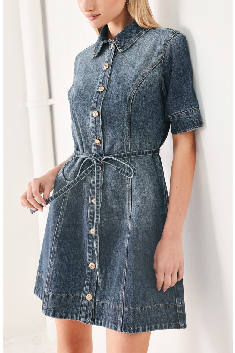 Short Sleeve Denim Minidress, Alternate, color, INDIGO