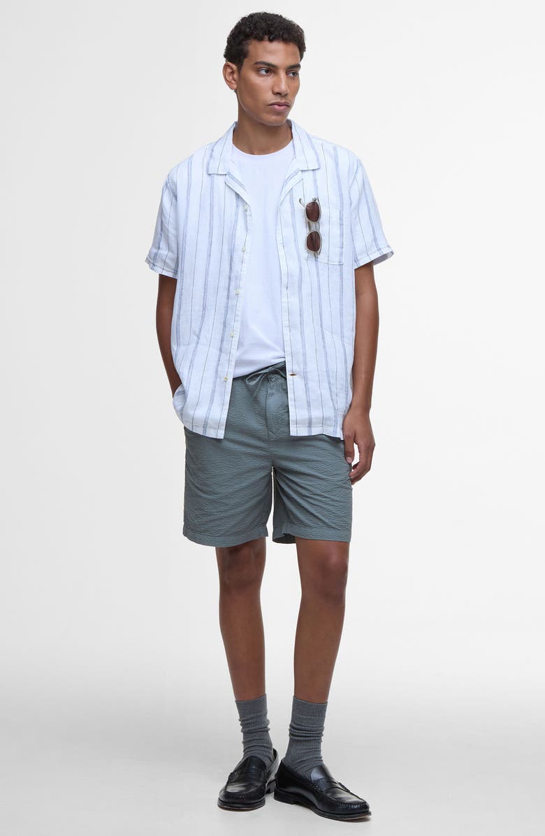 Barbour Garnock Stripe Cotton & Linen Camp Shirt, Alternate, color, White