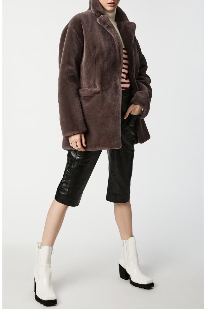 Faux Fur Coat, Alternate, color, GREY