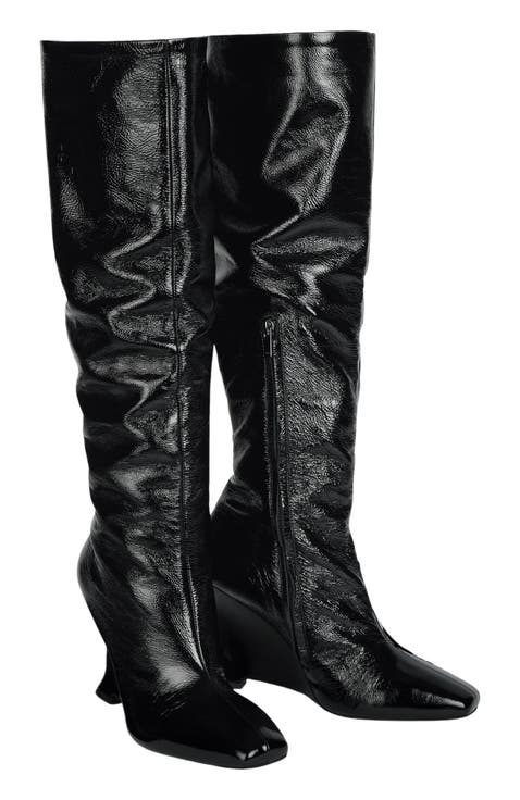Wedge Boots in Crinkled Patent Leather