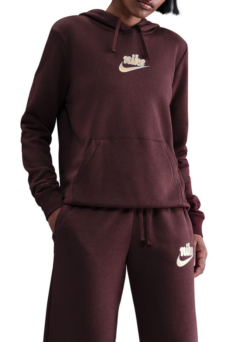Club Logo Fleece Pullover Hoodie, Main, color, BURGUNDY CRUSH/ METALLIC GOLD