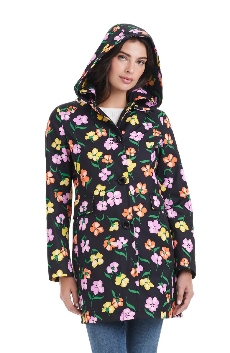 Kate Spade New York floral hooded rain coat, Alternate, color, 