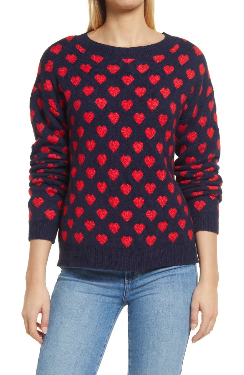 Caslon<sup>®</sup> Heart Pattern Crewneck Sweater, Main, color, 