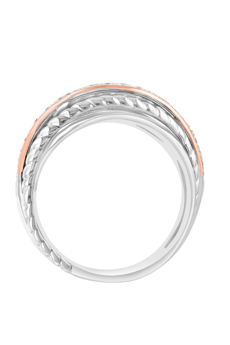 Sterling Silver & 14K Rose Gold Cross-over Diamond Ring, Alternate, color, 14K Gold