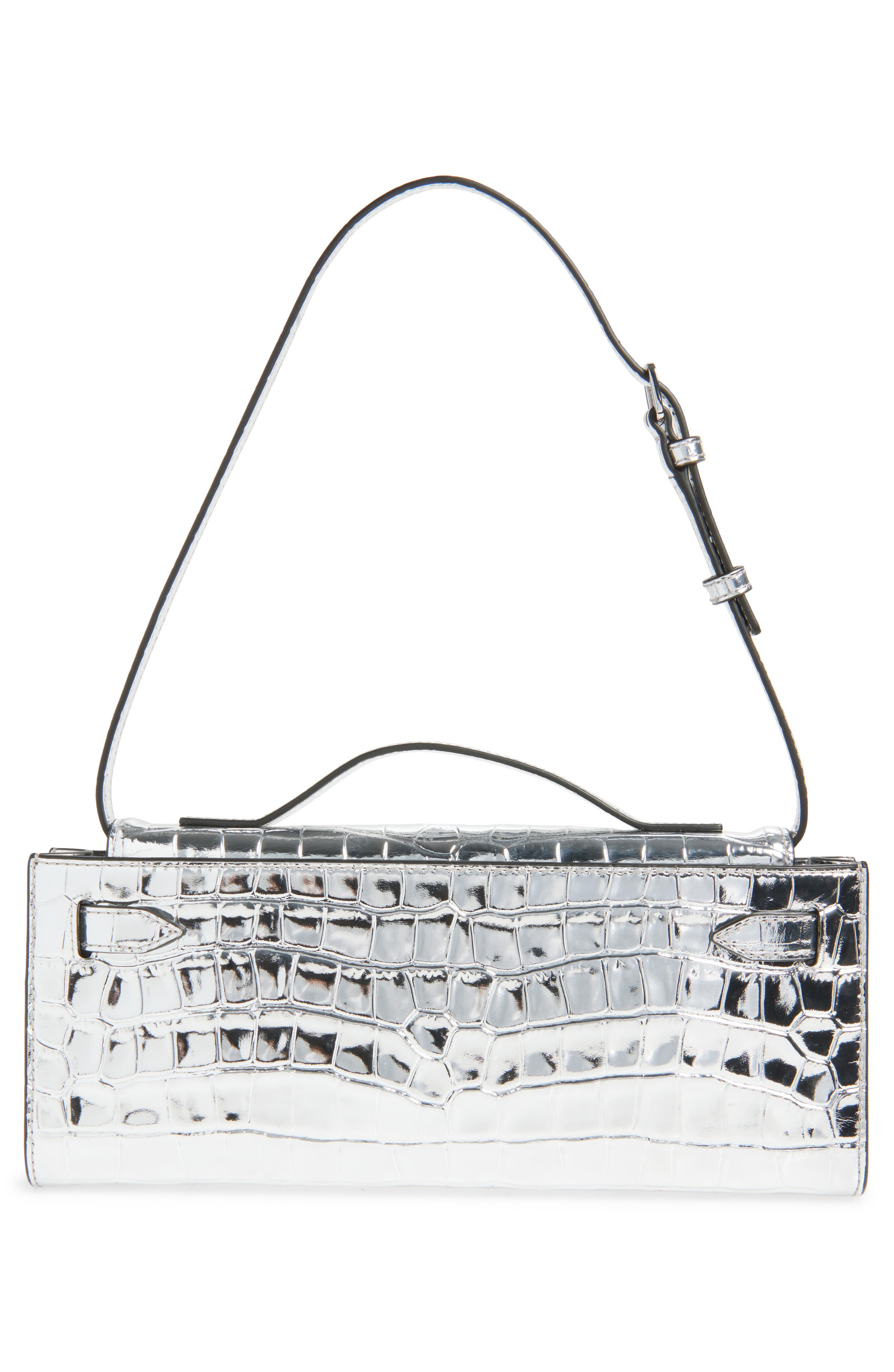 Croc Embossed Dash Clutch, Alternate, color, SILVER